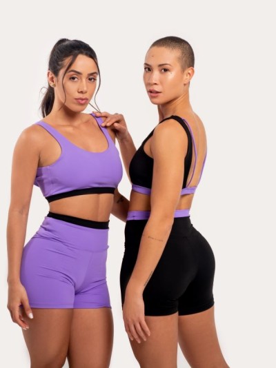 Top com alça dupla e abertura nas costas Lilás/Preto