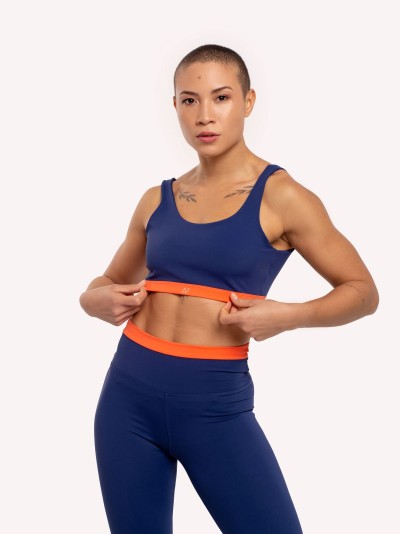 Top com alça dupla e abertura nas costas Marinho/Laranja