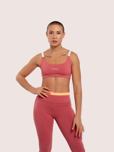 Conjunto leggin com detalhe no cós e top bicolor com alça regulável Veludo/Laranja