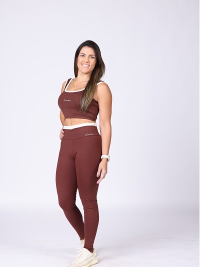 Calça leggin Power Fit com detalhe no cós Marrom Coffee com  Off White
